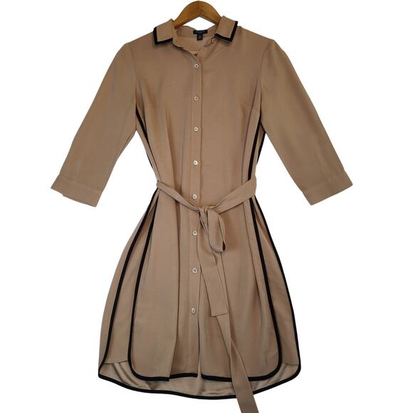 Ann Taylor Women's Shirt Midi Dress Long Sleeve Tan Size MP - Picture 1 of 8